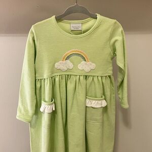 Squiggles Kids Casual Dress in Light Green with Rainbow